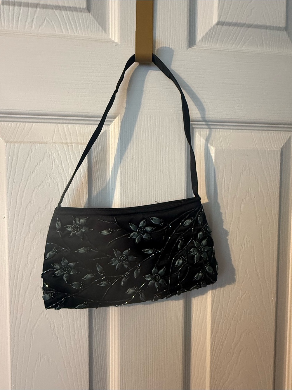 Black Floral Embellished Evening Shoulder Bag